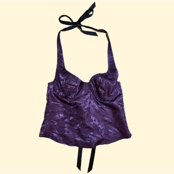 90s Y2K Goth Whimsigoth Purple Rose Black Lace Up Corset Plus Size Lip Service - Picture 1 of 3